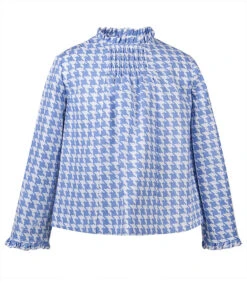 Bluse Mit Hahnentrittmuster In Blau/Weiß