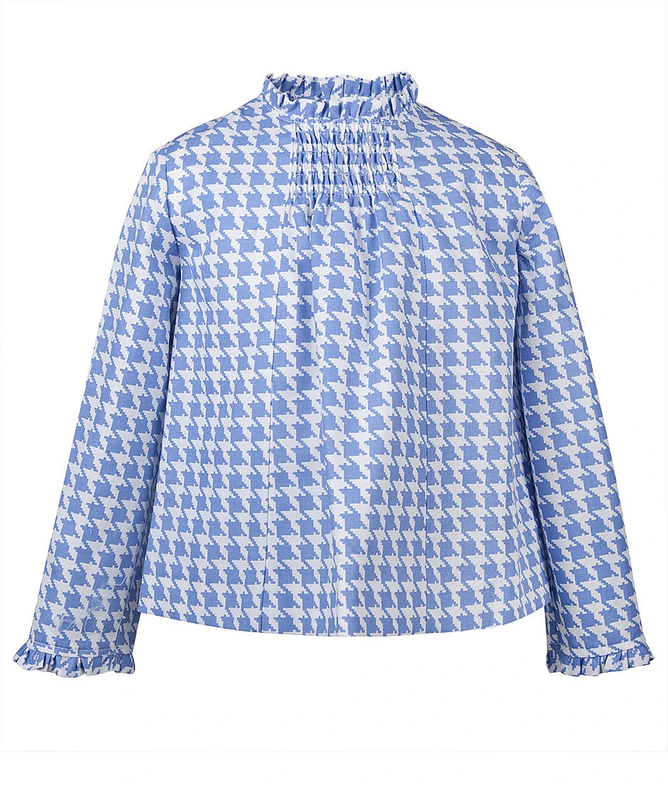 Bluse Mit Hahnentrittmuster In Blau/Weiß 3 Bluse Mit Hahnentrittmuster In Blau/Weiß