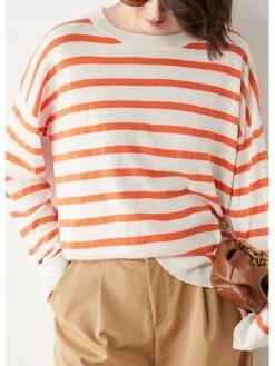 Pullover In Weiß/ Orange