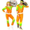 2tlg. Kostüm "80er Jahre Trainingsanzug" In Orange/ Grün