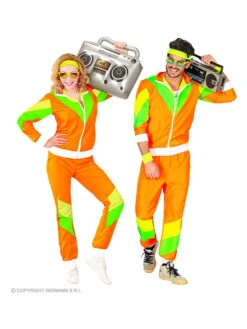2tlg. Kostüm "80er Jahre Trainingsanzug" In Orange/ Grün