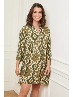 Kleid In Khaki/ Creme 8 Kleid In Khaki/ Creme -Trendiges Bekleidungsgeschäft curvy lady kleid in khaki creme 1