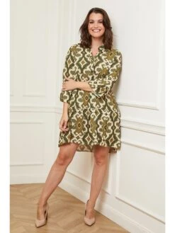 Kleid In Khaki/ Creme