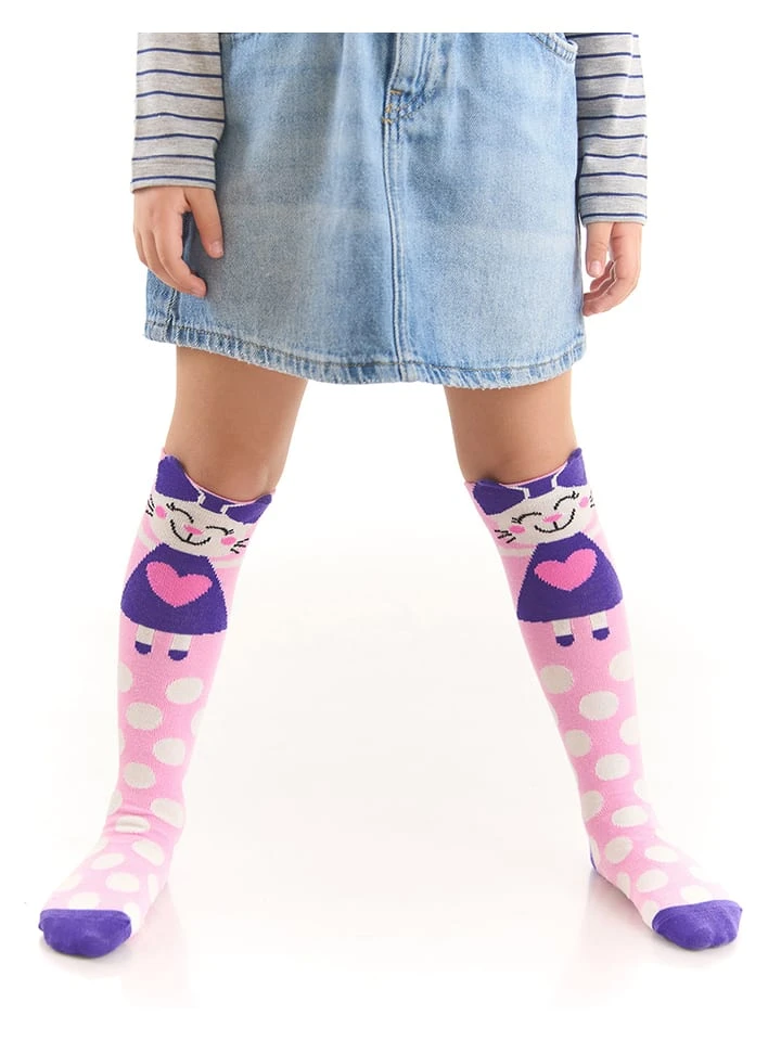 Kniestrümpfe "Cute Cat" In Rosa 3 Kniestrümpfe "Cute Cat" In Rosa