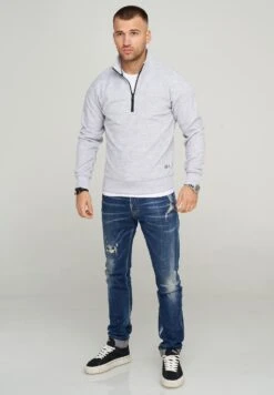 Jack & Jones Fleecepullover - JCOCLASSICO HALF ZIP In Light Grey Melange -Trendiges Bekleidungsgeschäft jack and jones fleecepullover jcoclassico half zip in light grey melange 4