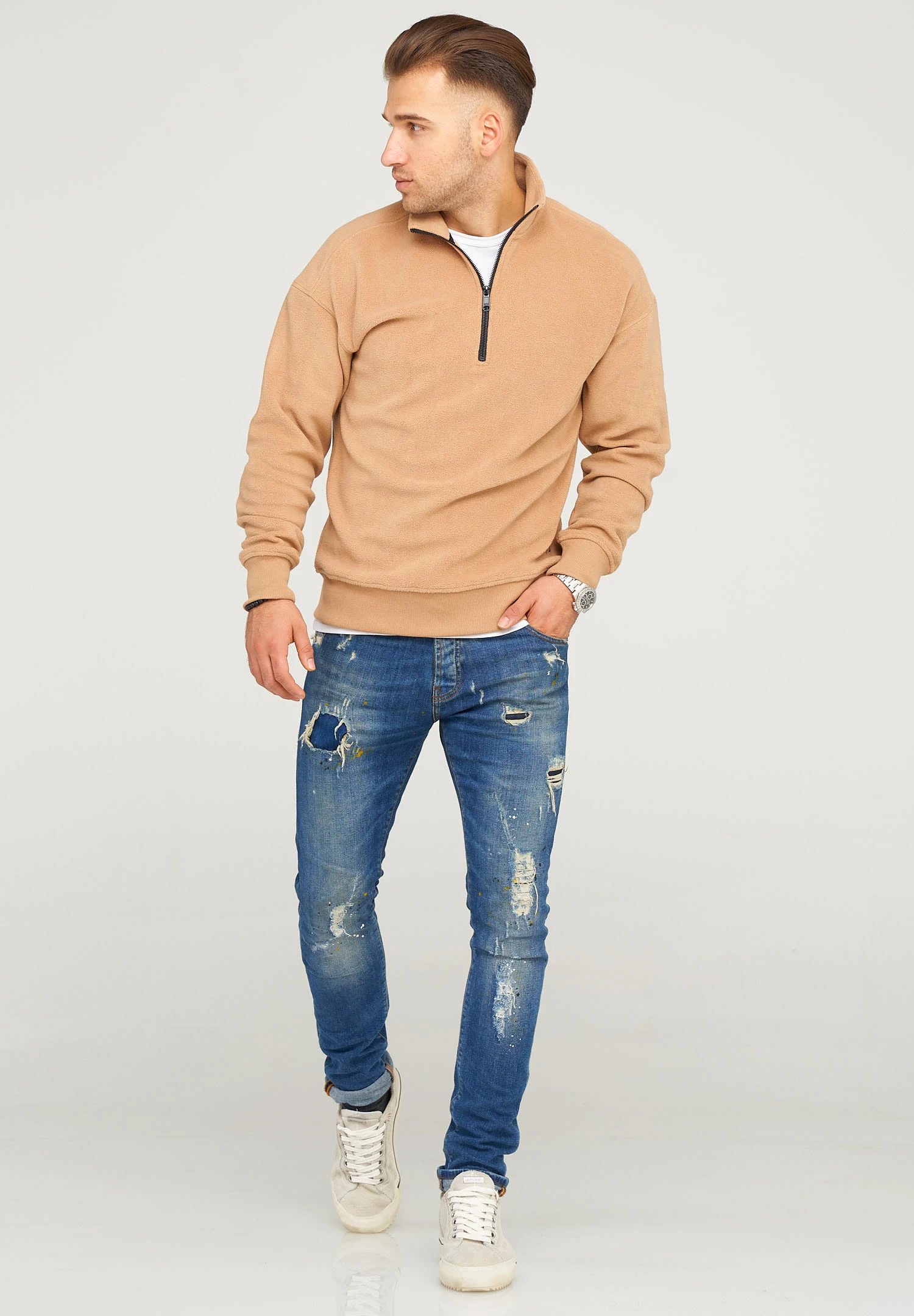 Jack & Jones Fleecepullover - JCOCLASSICO HALF ZIP In Tannin 6 Jack & Jones Fleecepullover - JCOCLASSICO HALF ZIP In Tannin – Bild 4