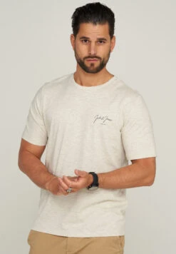 Jack & Jones T-Shirt - JJSANCHEZ TEE SS CREW NECK In Grey Melange