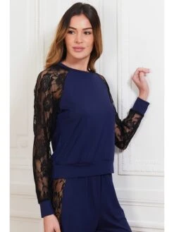 Pyjama "jeny" In Dunkelblau/ Schwarz -Trendiges Bekleidungsgeschäft just for victoria pyjama jeny in dunkelblau schwarz 1