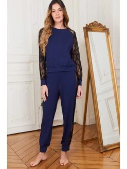 Pyjama "jeny" In Dunkelblau/ Schwarz