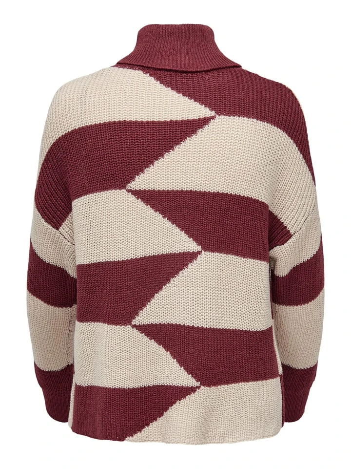 ONLY Rollkragenpullover "Kasha Life" In Bordeaux/ Beige 4 ONLY Rollkragenpullover "Kasha Life" In Bordeaux/ Beige – Bild 2