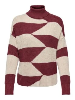 ONLY Rollkragenpullover "Kasha Life" In Bordeaux/ Beige