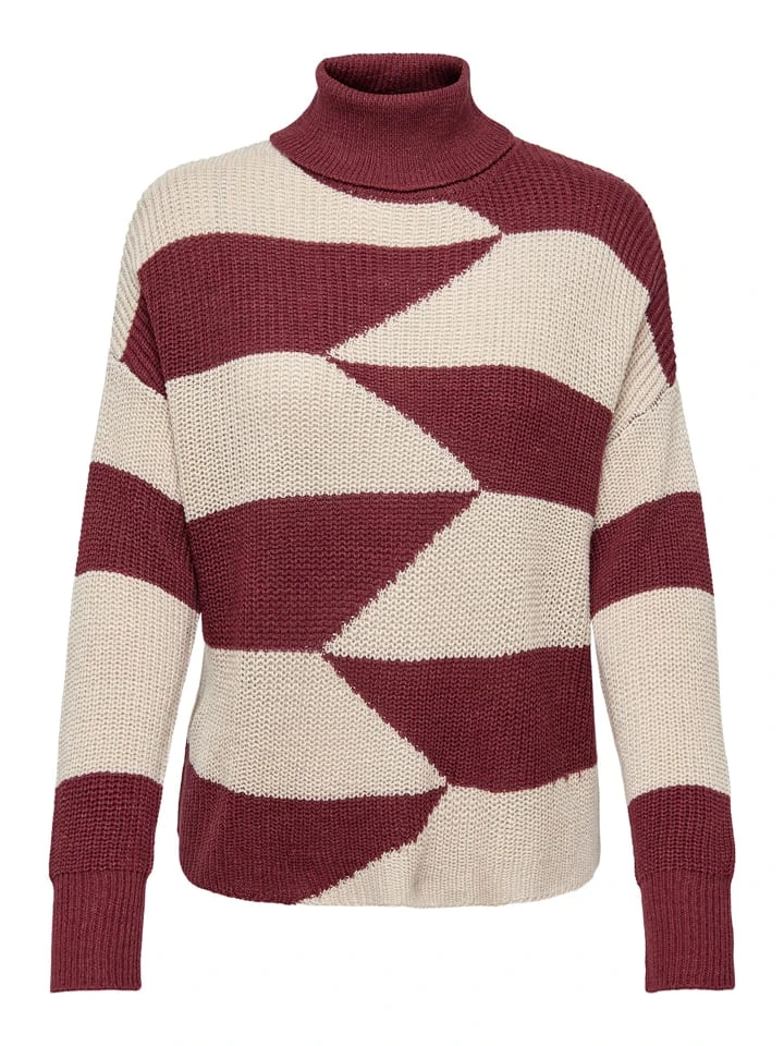 ONLY Rollkragenpullover "Kasha Life" In Bordeaux/ Beige 3 ONLY Rollkragenpullover "Kasha Life" In Bordeaux/ Beige