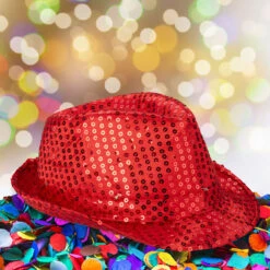 1x Pailletten-Hut In Rot -Trendiges Bekleidungsgeschäft relaxdays 1x pailletten hut in rot 2