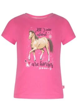 T-Shirt S/S Print Glitter Horse In Bubble Gum