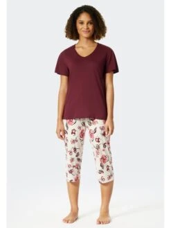Schiesser Pyjama In Pflaume/ Creme -Trendiges Bekleidungsgeschäft schiesser pyjama in pflaume creme 1