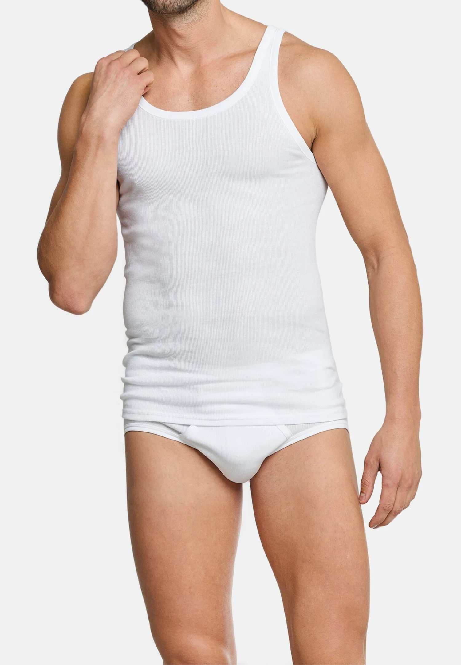 Schiesser Unterhemd / Tanktop Cotton Essentials Doppelripp In Weiß 4 Schiesser Unterhemd / Tanktop Cotton Essentials Doppelripp In Weiß – Bild 2