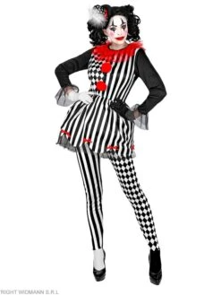 WIDMANN 3tlg. Kostüm "HORROR HARLEKINA" In Schwarz/ Weiß